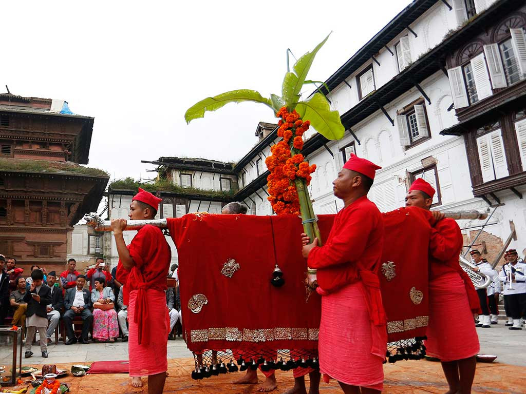 आज फूलपाती, हनुमानढोका दरबारमा फूलपाती अपराह्न साढे चार बजे भित्र्याइने