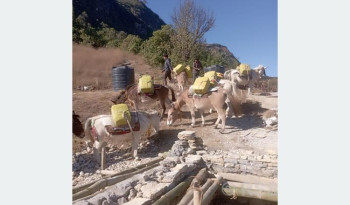 खच्चडलाई पानी बोकाएर खानेपानी ट्यांकी निर्माण गरिँदै