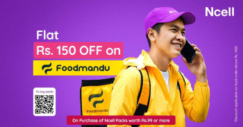एनसेलसँग फुडमाण्डुको साझेदारी: खानाका परिकारमा १५० रुपैयाँको छुट अफर