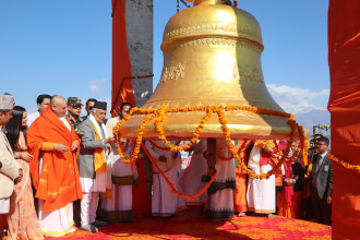 बाग्लुङमा ५ हजार ५५५ किलोको मुक्तिनाथ महाघण्ट राष्ट्रपतिद्वारा उद्‍घाटन