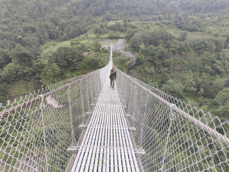 म्याग्दीमा ३६५ मिटर लामो झोलुङ्गे पुल निर्माण, घण्टीवाङका बासिन्दाको यात्राअवधि छोटियो